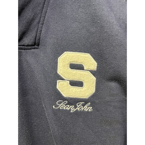 Sean John Sweater Mens XL Varsity Navy Blue button stitched Retro Cowl Neck - Picture 3 of 7